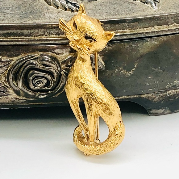 Vintage Signed Kitty Cat Figural Brooch - Picture 6 of 10
